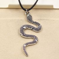 New Fashion Tibetan Silver Color Pendant Snake Necklace Choker Charm Black Leather Cord Factory Price Handmade Jewelry 【hot】Brisana