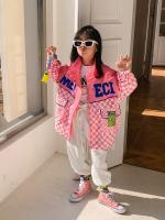 Girls Plaid Pink Jackets Baby 8 10 years Streetwear Spring Fall Fashion Loose Coat Teen Girls Jackets