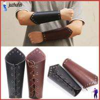 JUZHUFEI สีดำสีน้ำตาล ยิงธนูแขนยาม เครื่องหนังแท้ พังก์สไตล์ Viking Bracer อุปกรณ์เสริมกีฬา ถุงมือกันร้อน สายรัดข้อมือ ชายหญิง