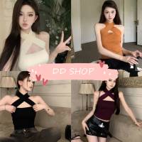 DD SHOPพร้อมส่ง 31040 เสื้อกล้ามไหมพรม เว้าไหล่ด้านหน้าXX -C