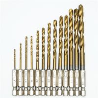 【☊HOT☊】 guangz 13Pcs/Lot ความเร็วสูง Hss เหล็กสว่านเคลือบไทเทเนียมชุดบิต1/4 Hex Shank 1.5-6.5Mm Twist Drill Bit