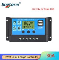 คอนโทรลเลอร์การชาร์จแบตเตอรี่แผงโซล่าเซลล์แสงอาทิตย์รถยนต์ PWM 30A 20A 10A 12V 24V ตัวควบคุมพลังงานแสงอาทิตย์จอแสดงผล LCD USB 5V