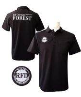 เสื้อโปโลดำ ปัก RFD-FREST (หน้า-หลัง) เสื้อป่าไม้ ชุดป่าไม้ เครื่องแบบป่าไม้