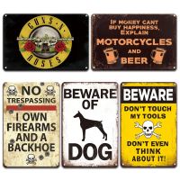 Warning No Trespassing Gun N Roses Metal Plaque Tin Sign Vintage Beware Of Dog Metal Poster Sign Retro Farmhouse Home Wall Decor