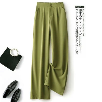 High waist draped chiffon wide-leg pants womens large size 2021 spring and summer new fashion loose straight casual suit pants