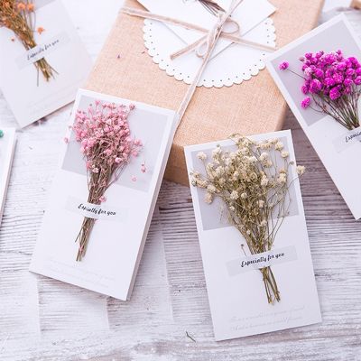 1-5pcs Gift Cards Wedding Invitation Starry Sky Dried Flowers Handwritten Blessing Birthday Thank You Mothers Day Gift Card