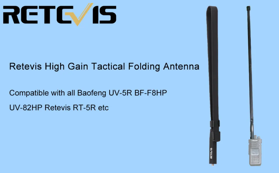 Retevis HA02 Foldable Tactical Antenna,SMA-F 2m/70cm Dual Band,29inch 5dBi  High Gain Antenna for Baofeng UV-5R BF-F8HP BF-888s Retevis RT29 RT-5R RT5  RT-5RV RT21V RT6 Ailunce HD1 Walkie Talkies(1 Pack) Lazada