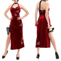 【ร้อน】ชุดคอสเพลย์ Ada Wong ปักสไตล์ Cheongsam ชุดสีแดงผู้หญิงชุดคอสเพลย์ฮาโลวีน S-XXXL