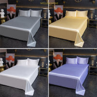 ที่คลุมฟูกระบายความร้อนผ้าปูที่นอนผ้าแพรน้ำแข็งสีทึบเครื่องนอนปลอกหมอน Satin ฤดูร้อนสุดหรูผ้าปูที่นอนลายเรียบขนาด120/180/230ซม.