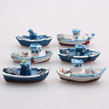 Aquarium Fishing Boat Landscaping Decoration Sand Table Game Fishing Ship  Toy Boat Model Tabletop Ornaments Yacht Boat