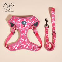 Print Breathable Dog Harness Leash Set Pink Soft Pet Chest Strap Small Medium Large Dogs Reflective Outdoor Travel Pet Supplies Collars