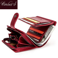 Contacts Genuine Leather Wallets Women Men Wallet Short Small Rfid Card Holder Wallets Ladies Red Coin Purse Portfel Damski