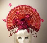 ? Chinese Style Red Exaggerated Fan Hair Accessories Stage Dance Walking T-Stage Model Show Fashion Makeup Competition Headwear