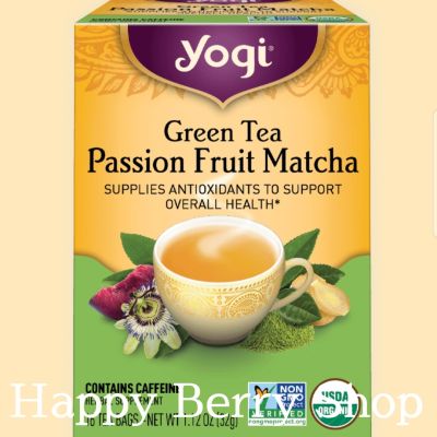 ชา YOGI ORGANIC HERBAL TEA 🍃⭐Green Tea Passion Fruit Matcha⭐🍵 ชาโยคี ชาสมุนไพรออแกนิค ชาเพื่อสุขภาพ จากอเมริกา🇺🇸 1 กล่องมี 16 ซอง