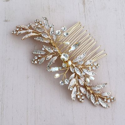 KMVEXO Leaves Wedding Bridal Hair Combs Vintage Crystal Pearls Hairpins Prom Party Jewelry Hair Accessories Pins for Women
