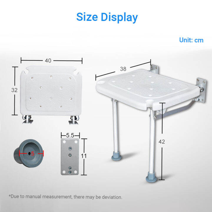 folding-shower-bench-wall-mounted-flip-up-bath-seat-screw-in-bathroom-chair-stool-with-non-slip-feet-drainage-holes-shower-head-slot-for-elderly-seniors-disabled