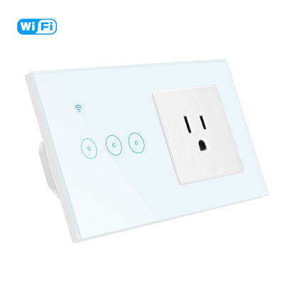 220V Wifi Smart Touch Switch with US Standard Electrical Socket 1 2 3 Gang TuyaSmart Life APP Remote Control Timer Functions