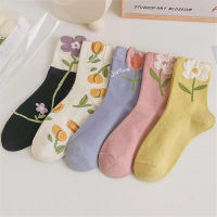 Girls Crew Socks Trend Casual Cotton Socks Cotton Socks Women Socks Korean Style Flower Socks