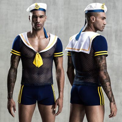 2023 Korean Sexy Cosplay Lingerie Men Sailor Uniform Underwear Set Blue Erotic Lingerie Porno Costumes Sexy Role Play Clubwear Outfits