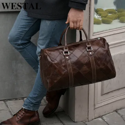 WESTAL Mens Travel Bags Hand Luggage Genuine Leather Duffle Bags Leather Luggage Travel Bag Suitcases Handbags bigWeekend Bag