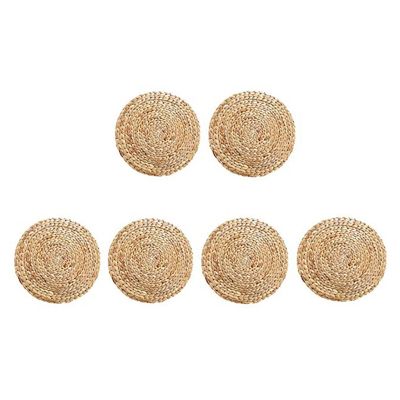 Round Woven Rattan Placemats, Natural Wicker Mats, Water Hyacinth Straw Braided Placemats, Set of 6