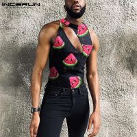 hot【DT】 2023 Men Fruit Printed O-neck Sleeveless Hollow Out Vests Streetwear Breathable Clothing S-5XL