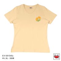 เสื้อแตงโม (SUIKA) เสื้อยืดคอวีแขนสั้น ปักลายดอกไม้ (E.V-031)