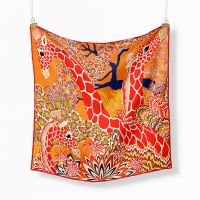 【CC】◈☂☾  53cm Three Giraffes Twill Silk Scarf Hair Brand Scarves Bandana Shawls Foulard Hijab Fashion Neckerchief