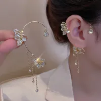 New Design No Piercing Butterfly Tassel Earrings Clip for Women Rhinestone Aesthetic Ear Cuff Clip Fairycore Luxury Jewelry