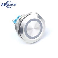 ♣ 28mm ON-OFF latching stainless steel button switch with ring and power led light pin terminal metal waterproof button switch