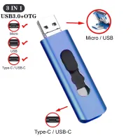 3 In 1 Extreme Type-C 256GB 128GB แฟลชไดร์ฟ USB OTG คู่32GB ปากกา USB Stick ไมโคร USB แฟลช Type C 16GB