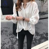 Women Chiffon T-shirt Solid Color Long Sleeves Bottoming Shirt Large Size V Neck Pullover Tops【fast】