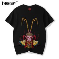 Lyprerazy mens summer Chinese style Monkey King print short-sleeved national tide cotton short-sleeved T-shirt