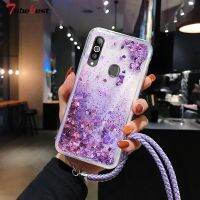 Lanyard Glitter Liquid Silicone Case For Huawei P40 P30 P20 P10 P9 P8 Lite 2017 Nova 7 6 5 5i 4 3 SE Pro Dynamic Quicksand Cover Phone Cases