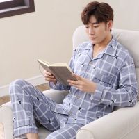 COD DSFERTRETRE Men Pyjamas Cotton Mens Pajamas Set Long Sleeve Shirts Pants Set Korean Sleepwear Nightwear Mens Clothing Casual Homewear Middle Aged Plus Size Men Pajamas Male Pyjamas Lougewear