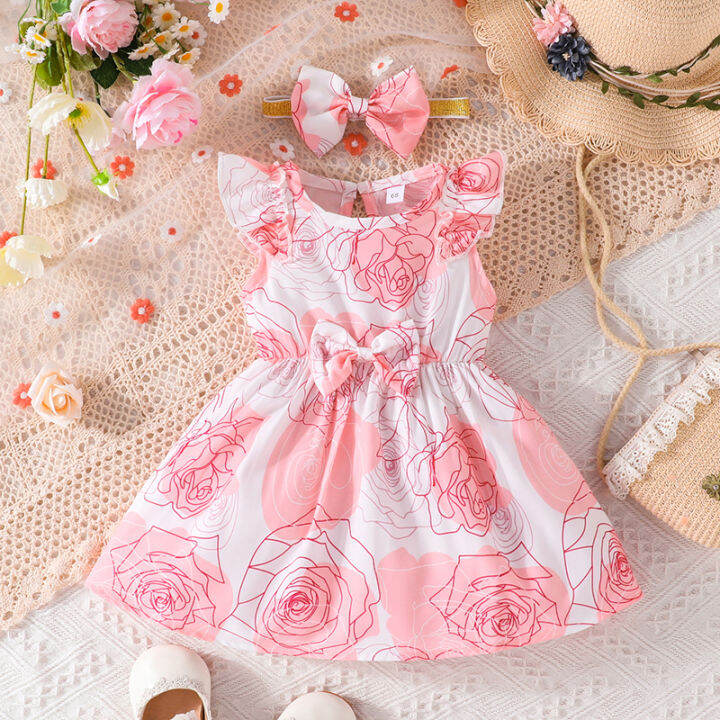 Dress For Kids Newborn 0-18 Months Birthday Korean Style Fashion Butterfly  Sleeve Cute Roses Princess Formal Dresses Ootd For Baby Girl | Lazada  Singapore