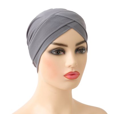 【YF】 Color High Quality Criss Cross Muslim Hijab Inner Hat Underscarf Pull on Scarf Turban Caps Full Headcover Women Headwrap