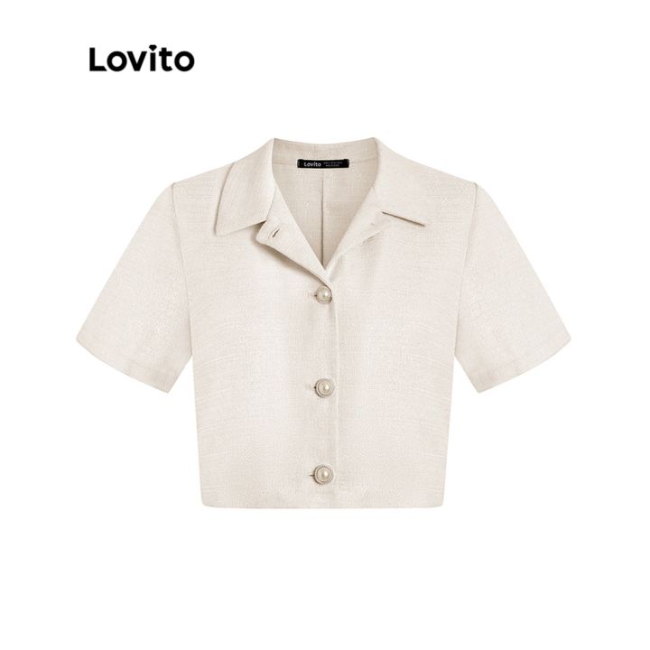 lovito-เสื้อเบลาส์ผ้าทวีด-แขนสั้น-สำหรับสตรี-l47ed064-สีมิสตีโรส