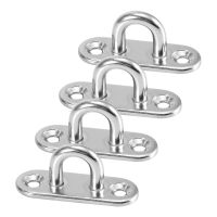 4Pcs Load-Bearing Hook Stainless Steel Oblong Pad Eye Plate Staple Ring Hook Loop U-Shaped Design Screws Mount Hook Hanger Door Hardware Locks