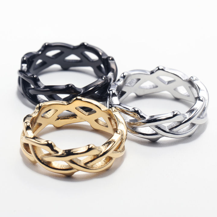 แหวนสแตนเลสแนวโน้มเรียบง่ายผิดปกติข้ามใหม่แหวนไทเทเนียมเหล็กสำหรับผู้หญิง-drho