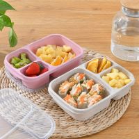 Wheat Straw Lunch Box 3-Compartment Plastic Bento Box Microwavable Meal Storage Food Container Boxes Divided Light Food BoxTH