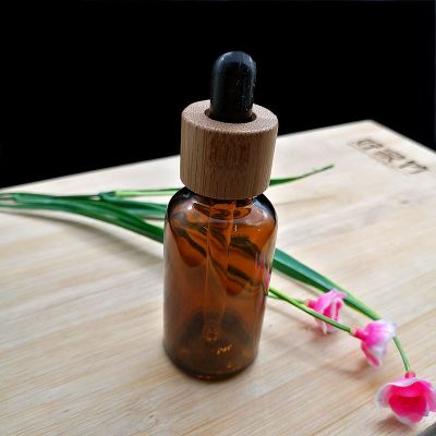 【YF】✵✿  30ml brown glass  serum cap amber dropper bottle with bamboo lid