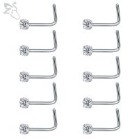 ZS 10 pcs/lot 20G Nose Piercing Jewelry 316L Stainless Steel Nose Rings Clear Crystals L-shape Piercing Nez Piercing Nariz Rings