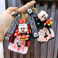 2023 Pemegang Kartu Kartun Disney Donal Duck Mickey Minnie Lanyard Tempat Kartu Identitas Wanita dengan Boneka Figur Penutup Kartu Lucu