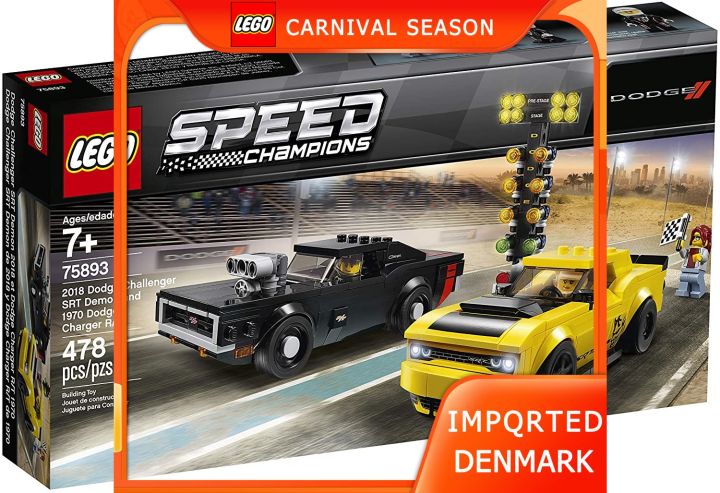 The New Lego Speed ​​Champion 2018 Dodge Challenger SRT Demon và 1970 Dodge  Charger R / T 75893 bộ xây dựng (478 miếng) 