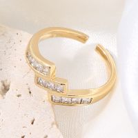 [COD] European and fashion light luxury high-end irregular zircon ring 18K gold plated pure copper female