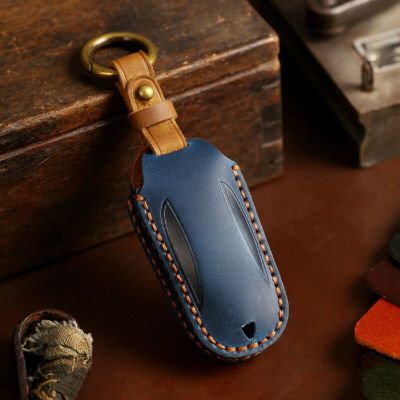 Luxury Leather Key Case Cover Car Accessories Fob Protector for Tesla Model 3 Y S X 2020 Keychains Holder Remote Keyring Shell