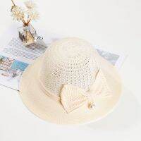 Pearl Flower Women Lace Sun Bucket Cap For Ladies Summer Beach Seaside Foldable Hollow Breathable Sunscreen Big Straw Hat