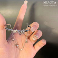 MIAOYA Fashion Jewelry Shop สร้อยข้อมือผีเสื้อสองชั้นสำหรับสุภาพสตรี เครื่องประดับโลหะสไตล์พังก์สำหรับนักเรียน ของขวัญวันเกิดที่สวยงาม