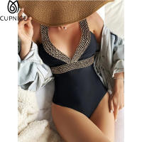 2021Plunge Neckline One Piece Swimsuit Women Sexy Black Swimwear V-Neck Solid Backless Contrast Trim Padded Monokinis